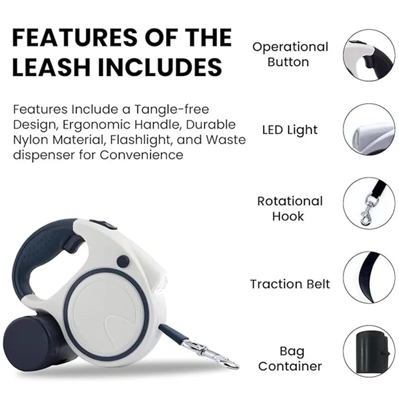 Stylowa automatyczna smycz z latarką i dozownikiem 🐕