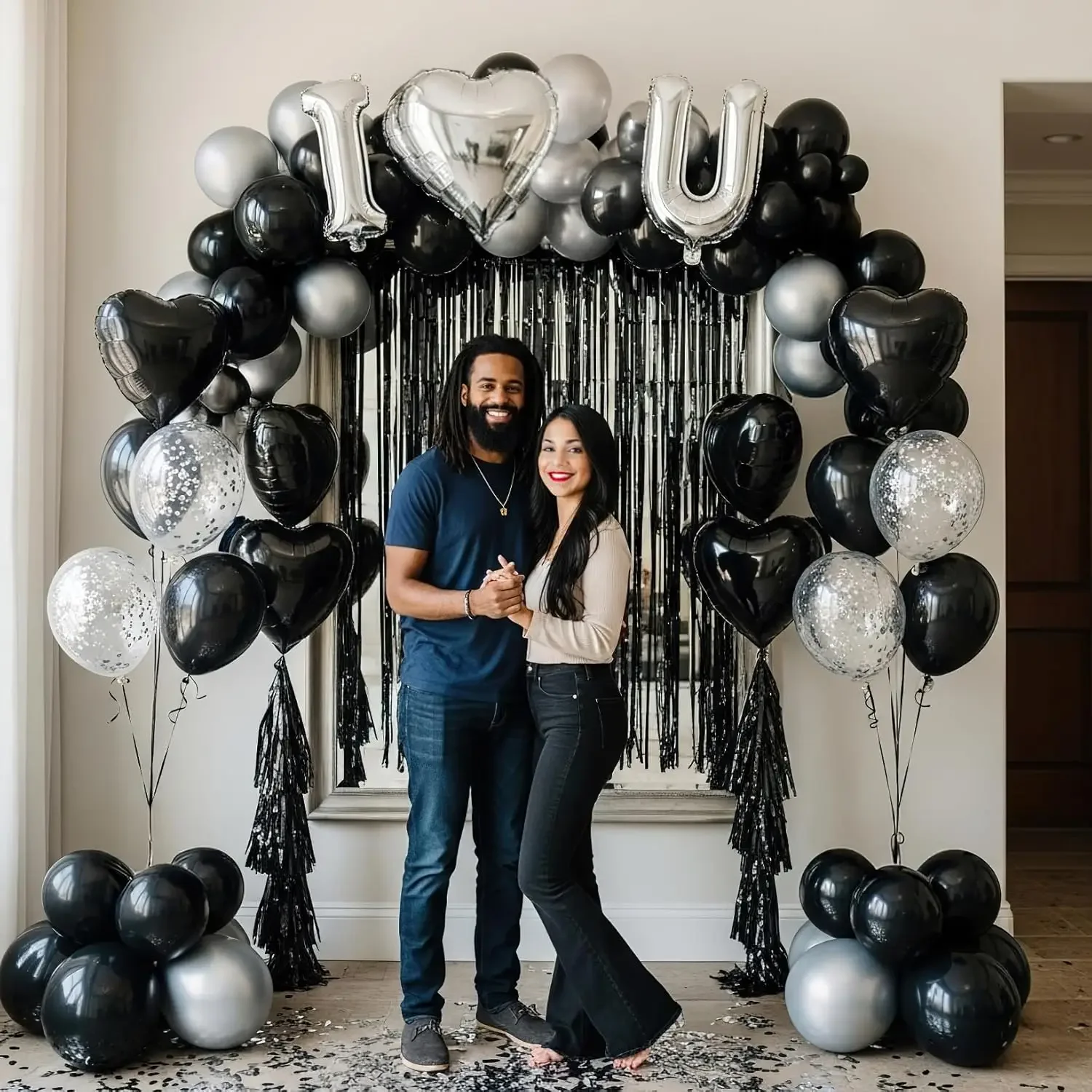 32in I Love You Foil  Heart  Balloons set,1000pcs Rose Petals for Anniversary Valentine's Day Proposals Romantic Decoration