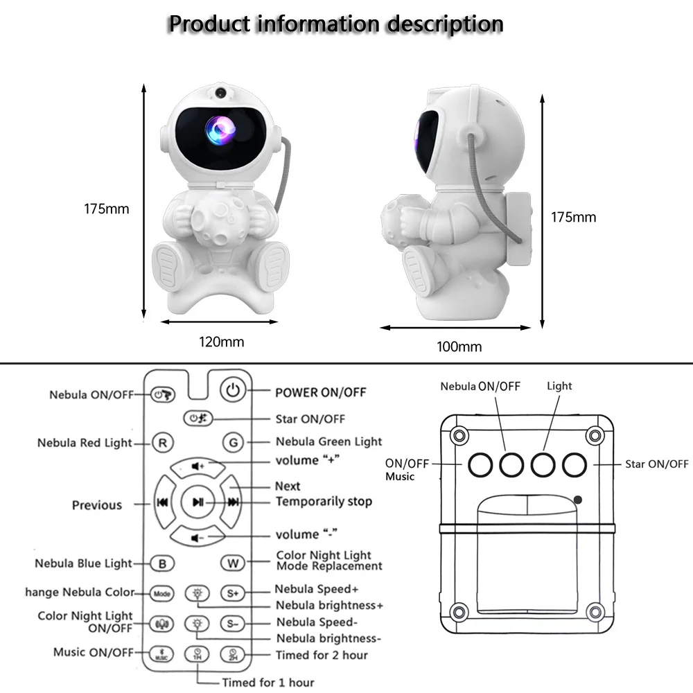 Astronautyczny Projektor LED Gwiazd z Głośnikiem Bluetooth 🚀