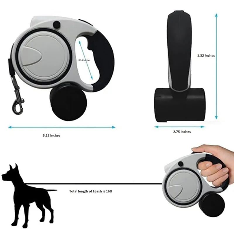 Stylowa automatyczna smycz z latarką i dozownikiem 🐕