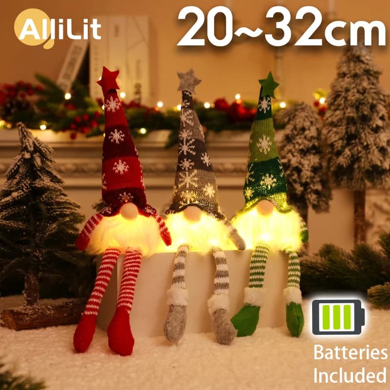 Krasnal Świąteczny z Podświetleniem Bez Twarzy - Prezent dla Dzieci, piękna ozdoba 🎅